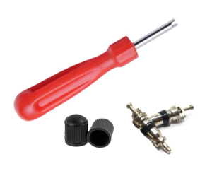 VALVE REMOVAL TOOL WITH VALVE REPLACEMNTS AND CAPS IN 5 COLORS